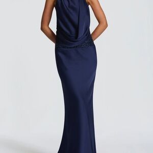 Sophisticated Backless Navy Dress